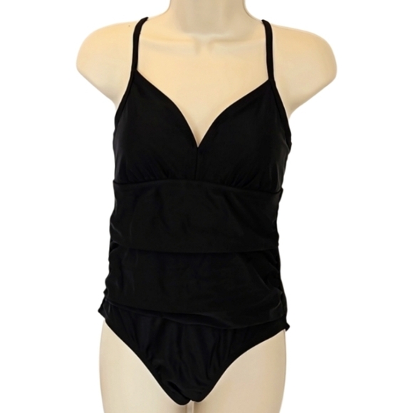 Kona Sol Size M Black criss-cross back One-piece strappy swimsuit summer outfit - Picture 2 of 16